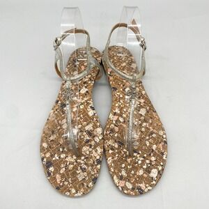 Tory Burch Womens 11M Marion Quilted T Strap Sandals Shoes Cork Thong Slingback